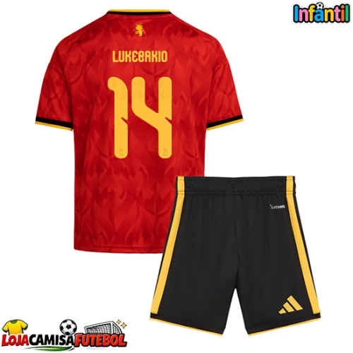 Camisa de Futebol Bélgica Dodi Lukebakio #14 Equipamento Principal Infantil Mundo 2026 Manga Curta (+ Calças curtas)